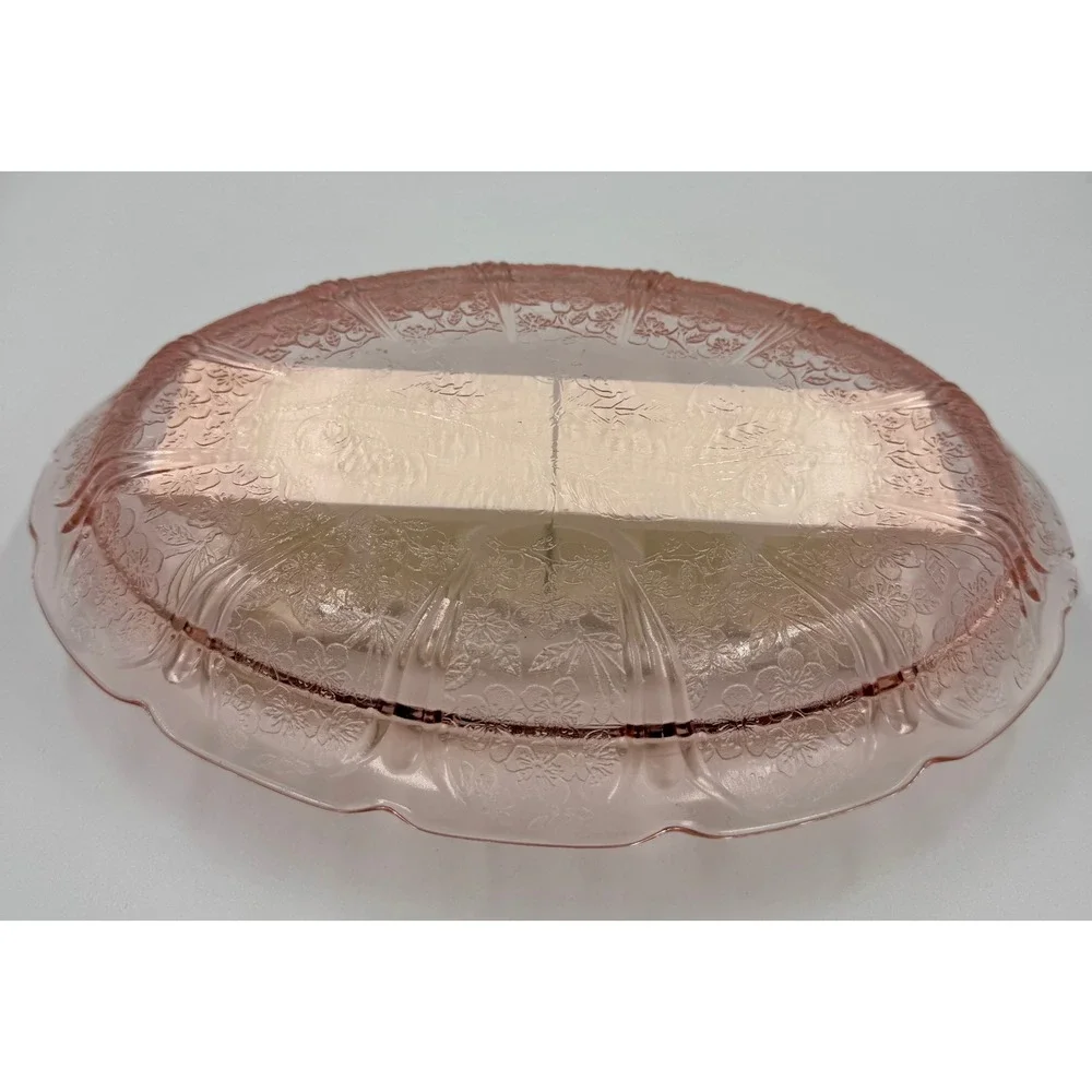 Jeannette Glass Cherry Blossom Pink Depression Glass Oval Serving Platter Bowl